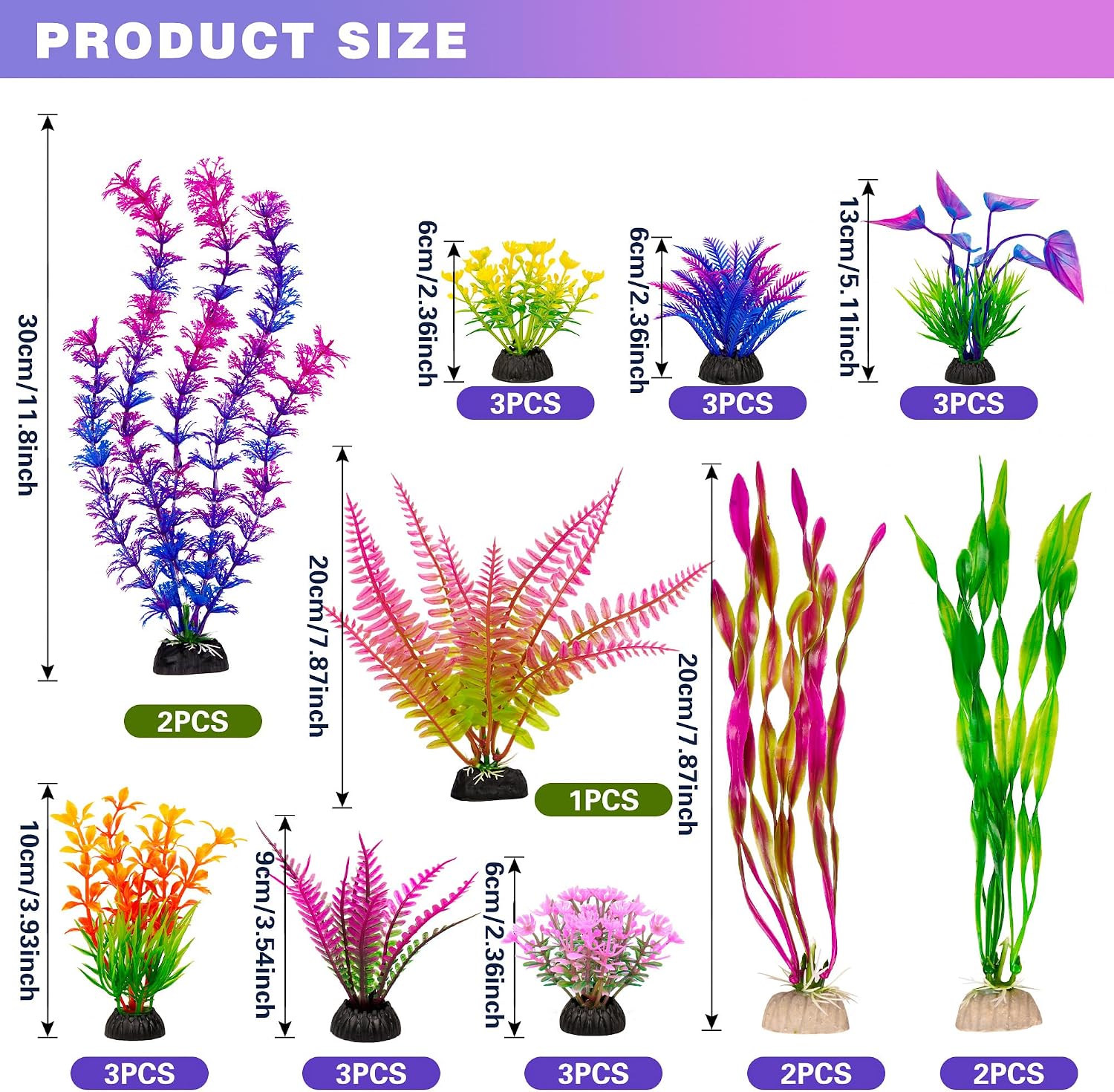 Assorted Colorful Plastic Aquarium Plants - Hình 3