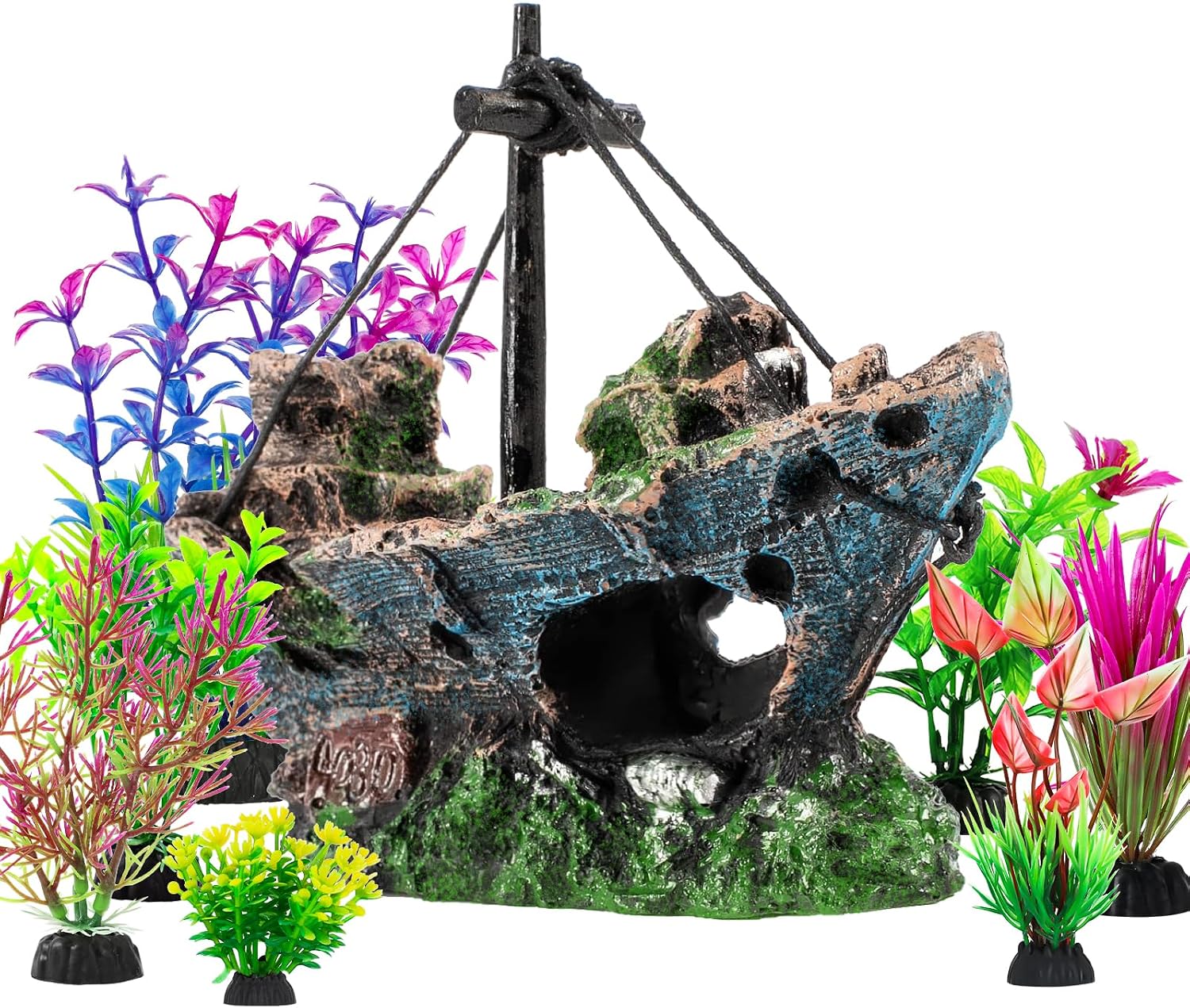 Resin Sunken Ship Decoration Set Sunken Shipwreck Aquarium Decor