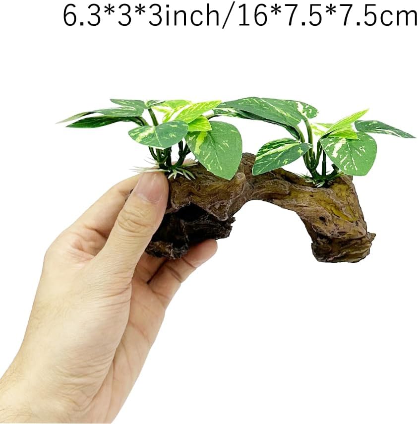 Realistic Driftwood Aquarium Decor with Pothos Plants - Hình 4