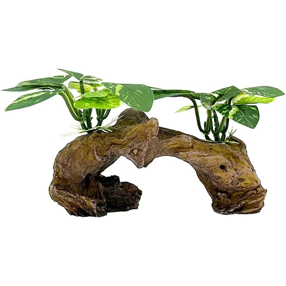 Realistic Driftwood Aquarium Decor with Pothos Plants